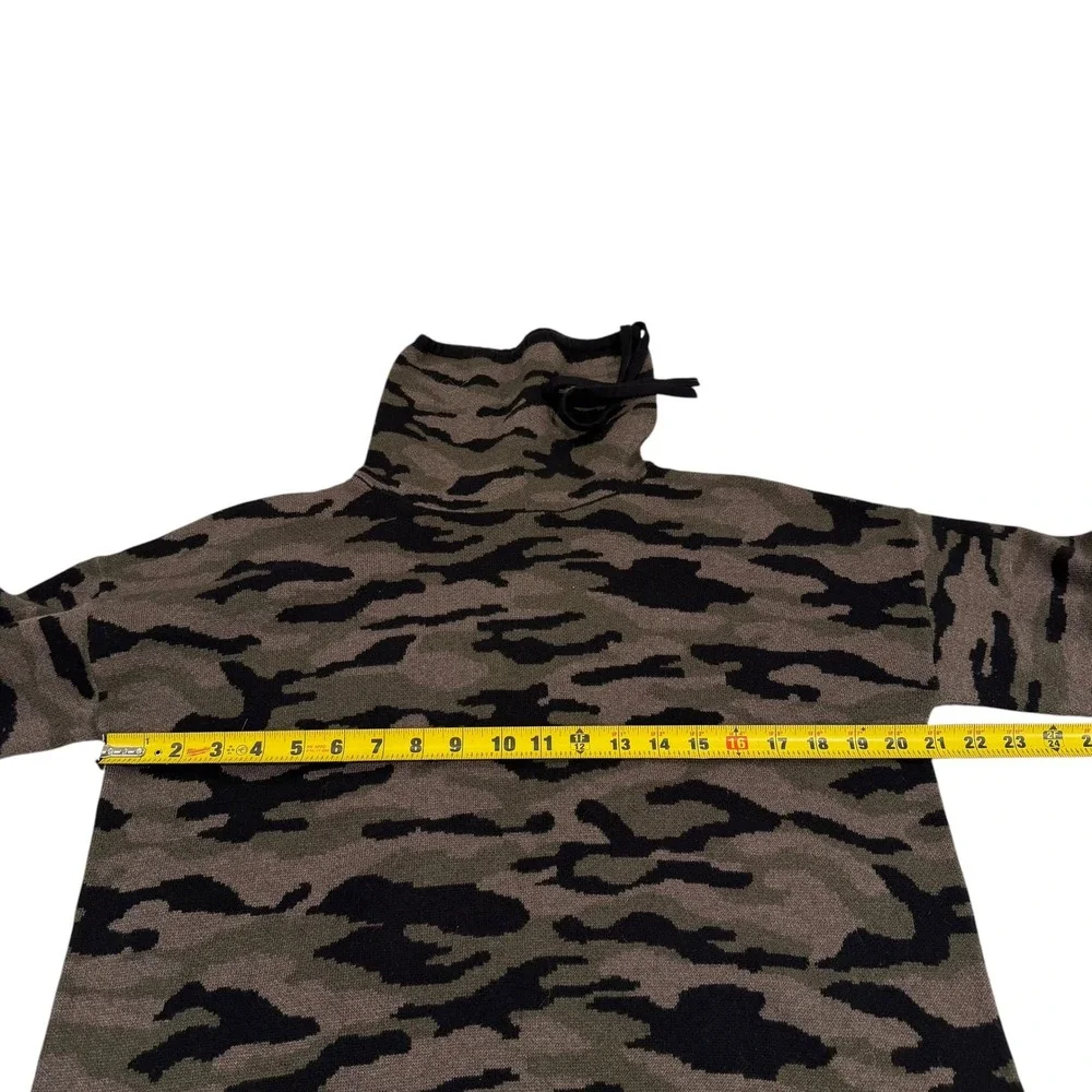 Rachel Zoe Womens Camo Knit Funnel Neck Drawstring Sweater Olive Black Medium - Picture 5 of 6